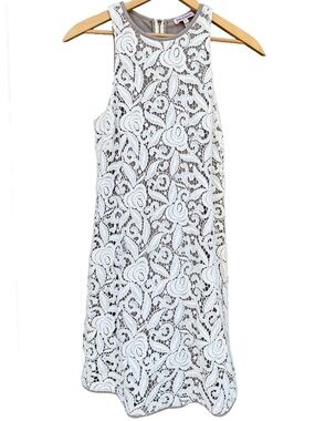 Juicy Couture EUC Angel Guipure Lace Mini Shift Dress Nude White Size 0 Sexy